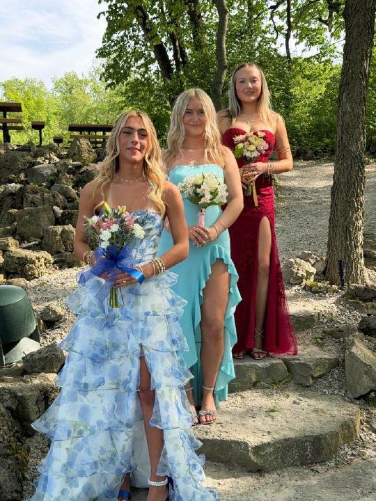 liberty print bridesmaid dresses Navy Blue Floral Prints Round Neck Sleeveless Long Bridesmaid Dresses   AlineBridal