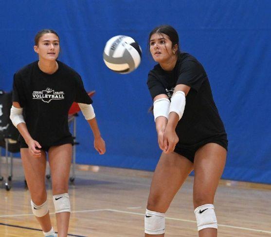 Perkins\' Avisi Gehlot, right, passes the ball during the Summer Spiketacular at Cedar Point Sports Center on Friday, July 17, 2026.
