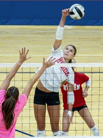 Huron\'s Mya Smith hits at the net during the Summer Spiketacular at Cedar Point Sports Center on Friday, July 17, 2026.